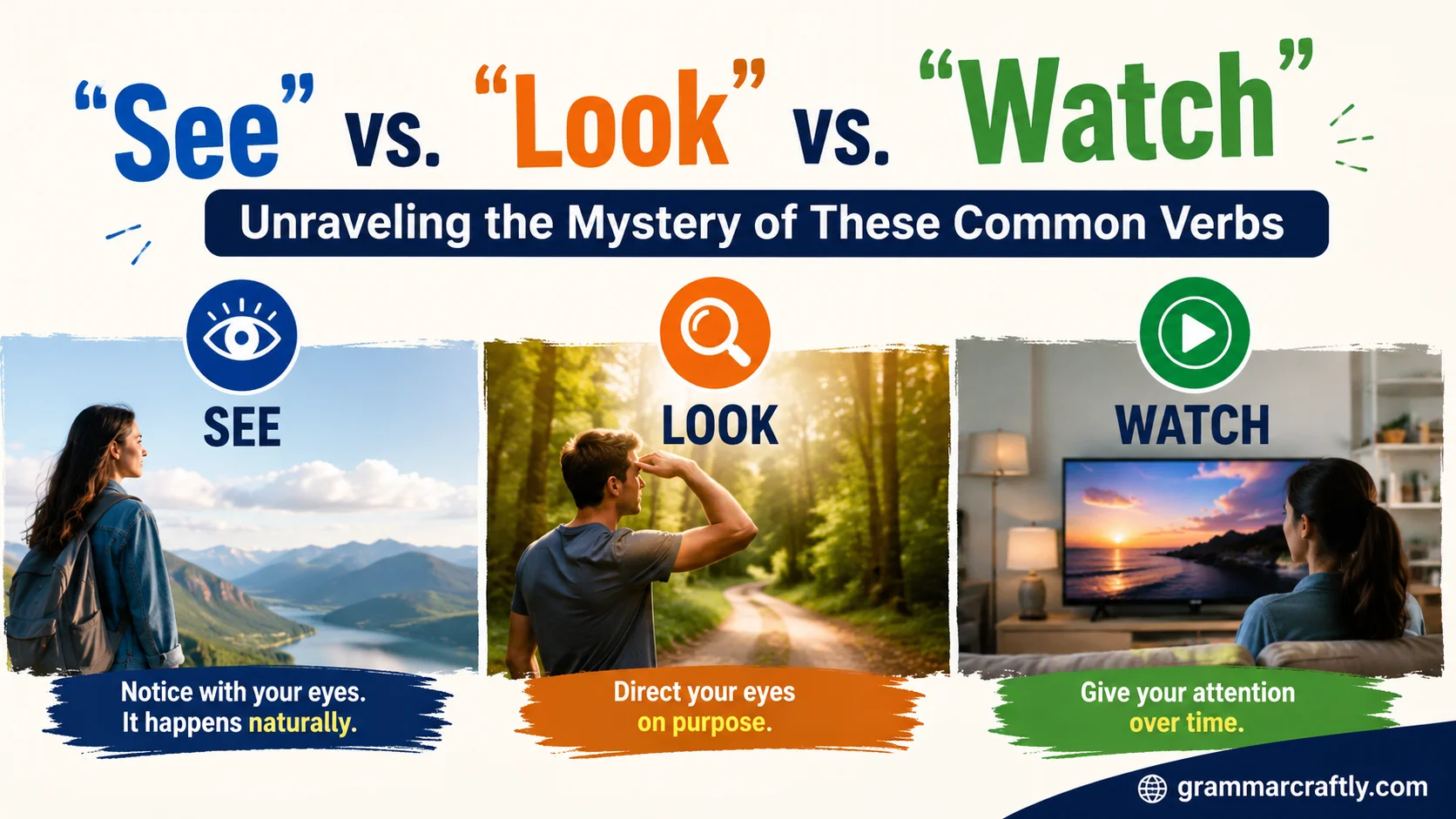 “See” vs. “Look” vs. “Watch”